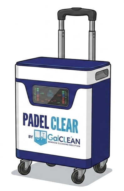 PadelClear Club model — compact water-fed cleaning system